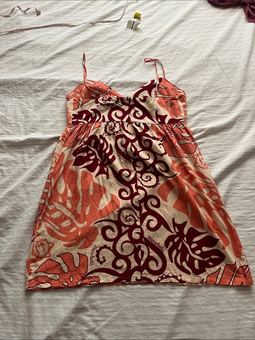 Manuhealii Tropical Coral Leaf Spaghetti Strap Dress L - Picture 2 of 8